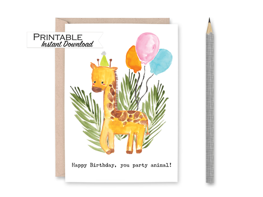 Giraffe Birthday Party Animal Card Printable - Digital Download