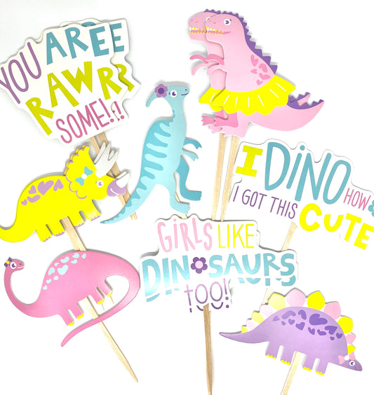 Pink Dinosaur Cupcake Toppers