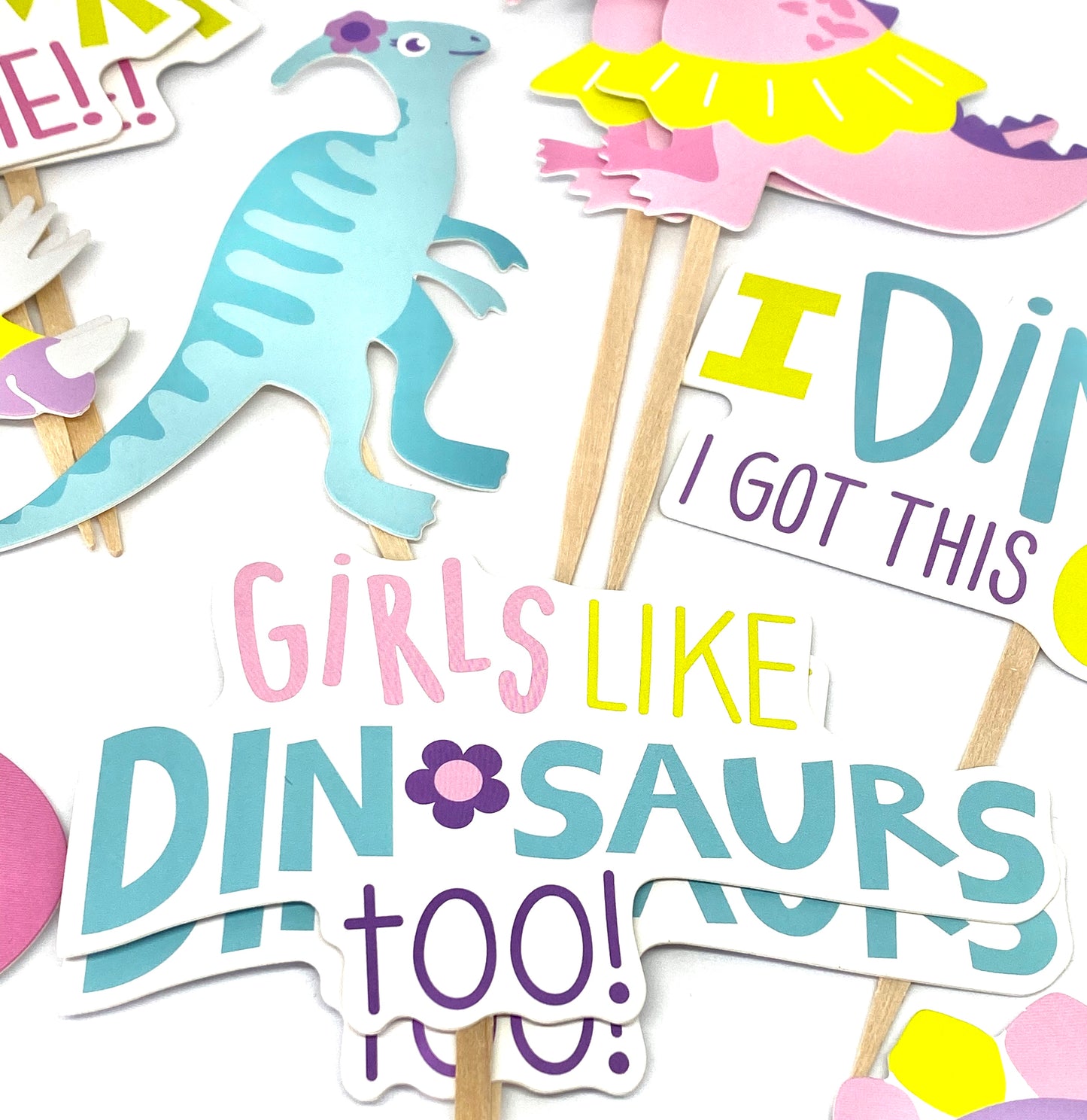 Pink Dinosaur Cupcake Toppers