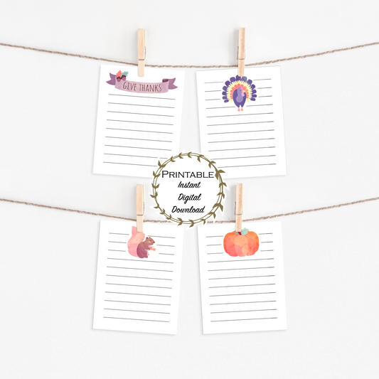 Give Thanks Note Cards, Thanksgiving Cards, Printable Stationary for Kids