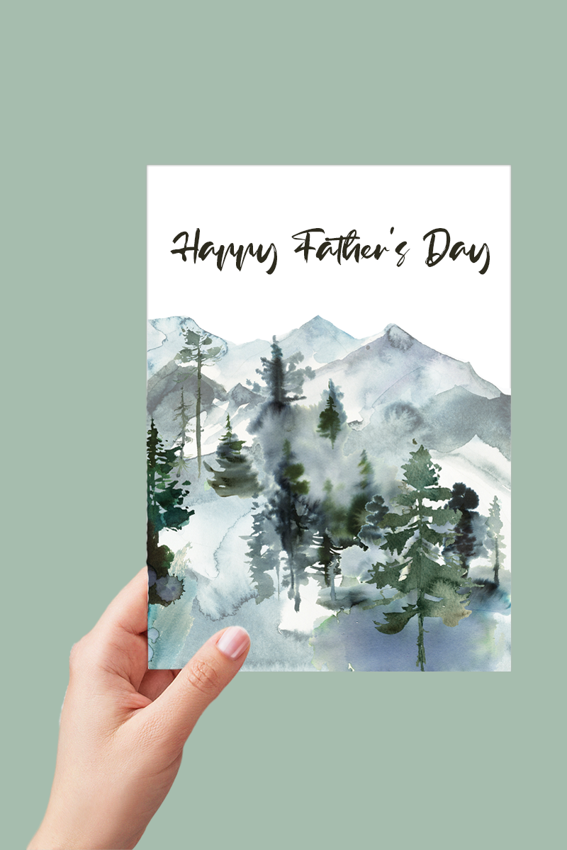 Watercolor Mountain Fathers Day Card Printable - Digital Download