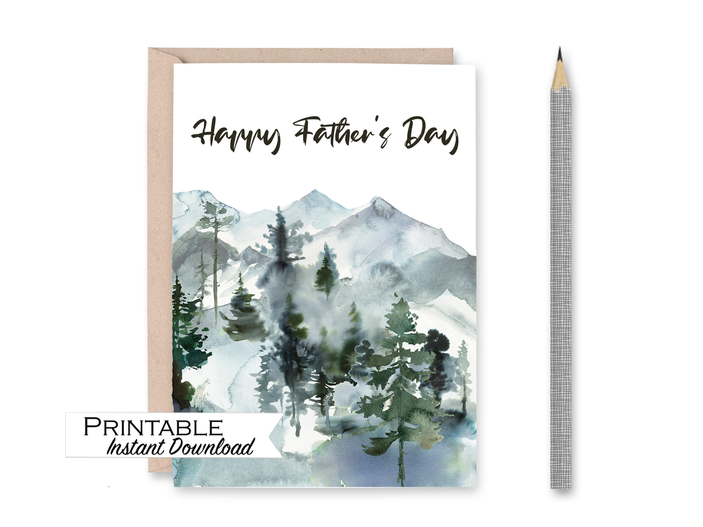Watercolor Mountain Fathers Day Card Printable - Digital Download