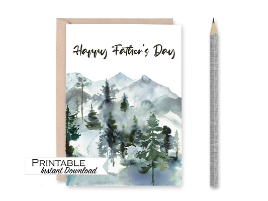 Watercolor Mountain Fathers Day Card Printable - Digital Download