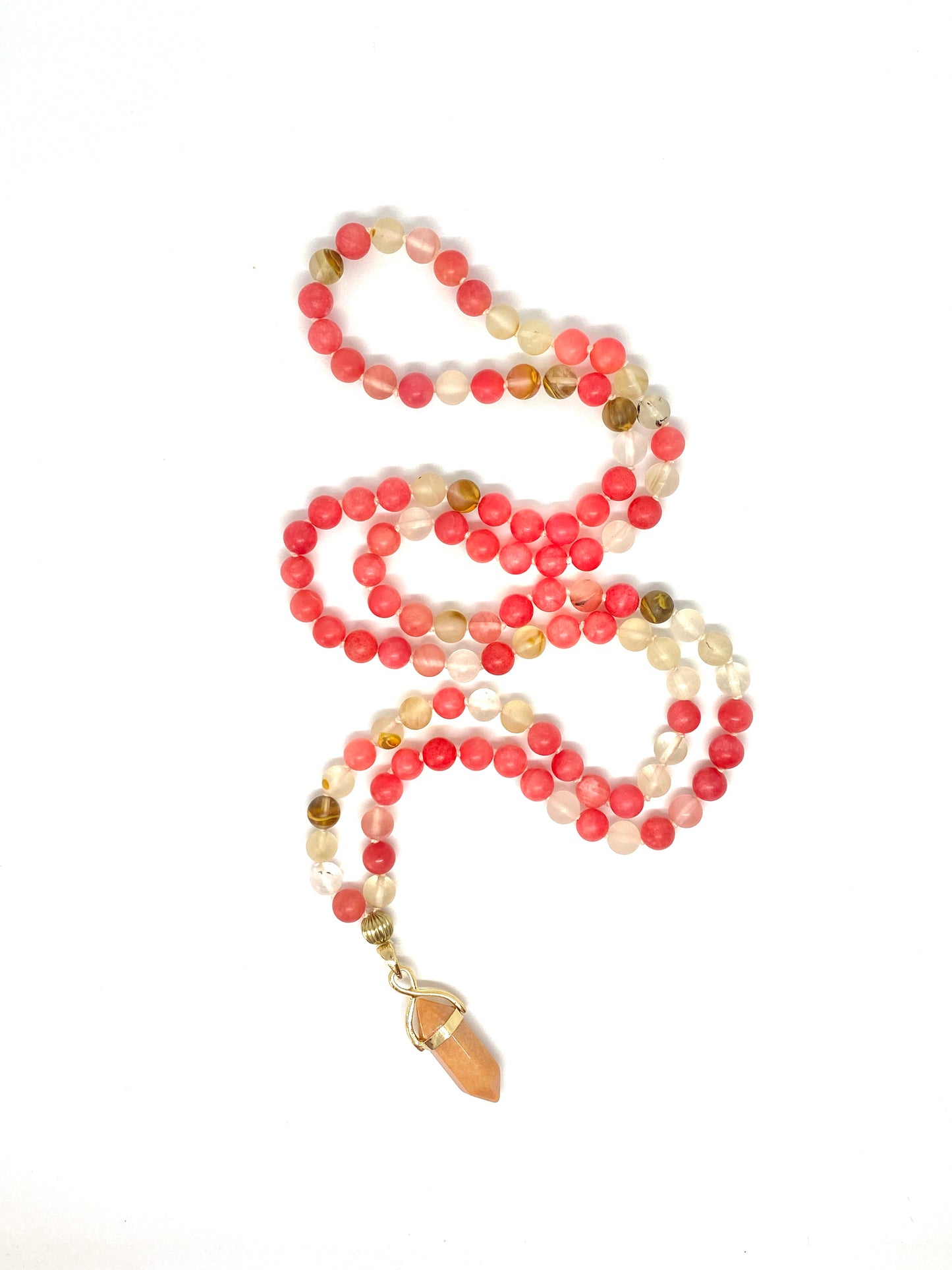 Cherry Quartz + Rhodonite 108 Bead Mala Necklace
