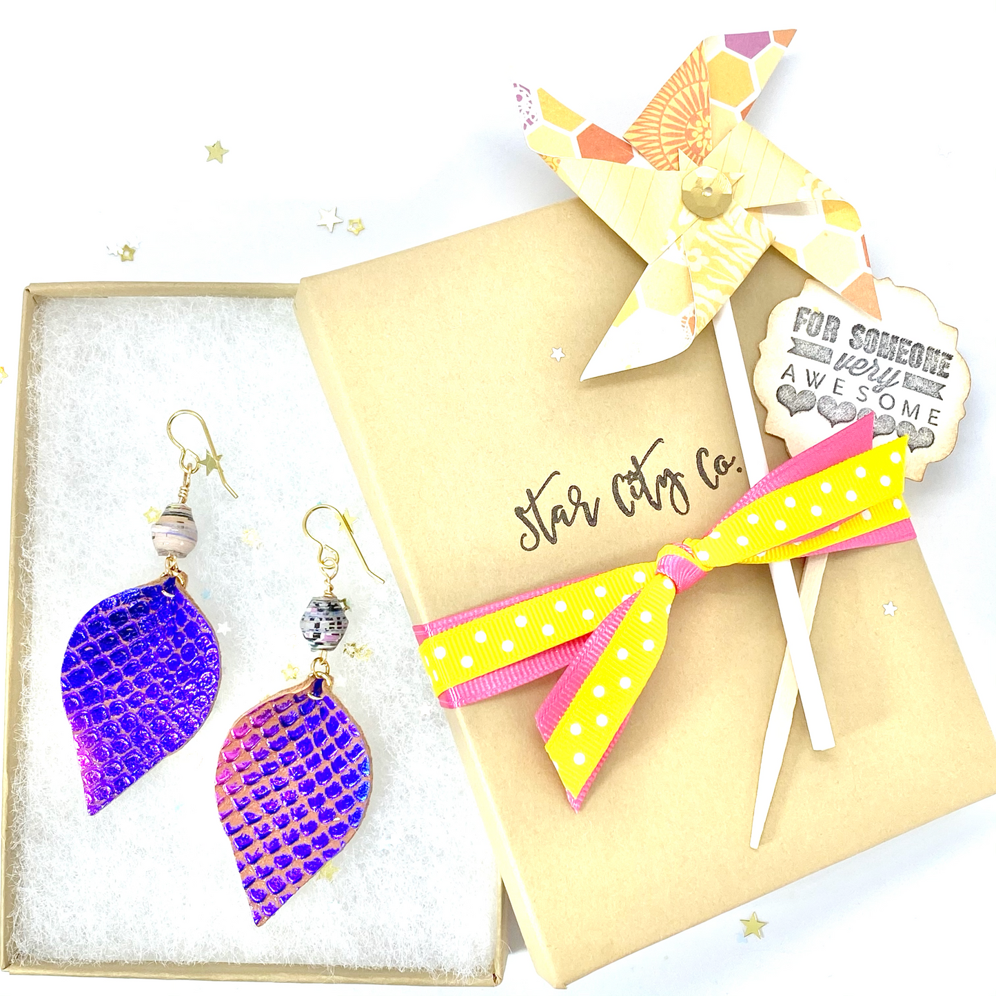 Purple Mermaid Leather Earrings