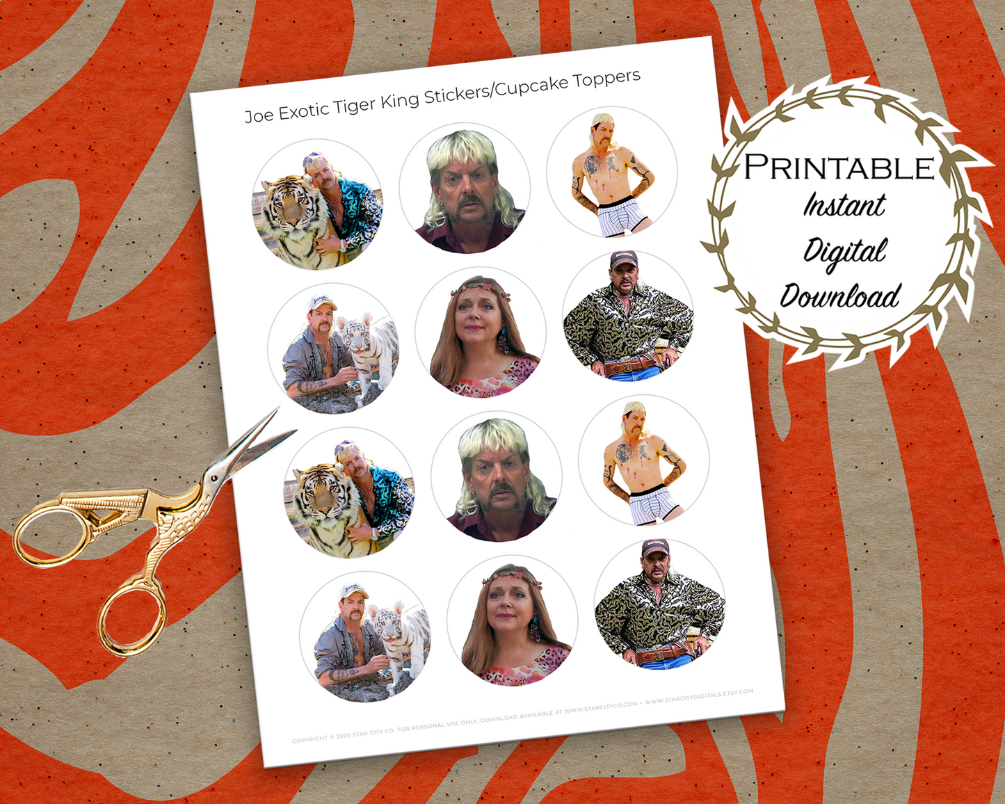Tiger King Printable Cupcake Toppers Printable - Digital Download