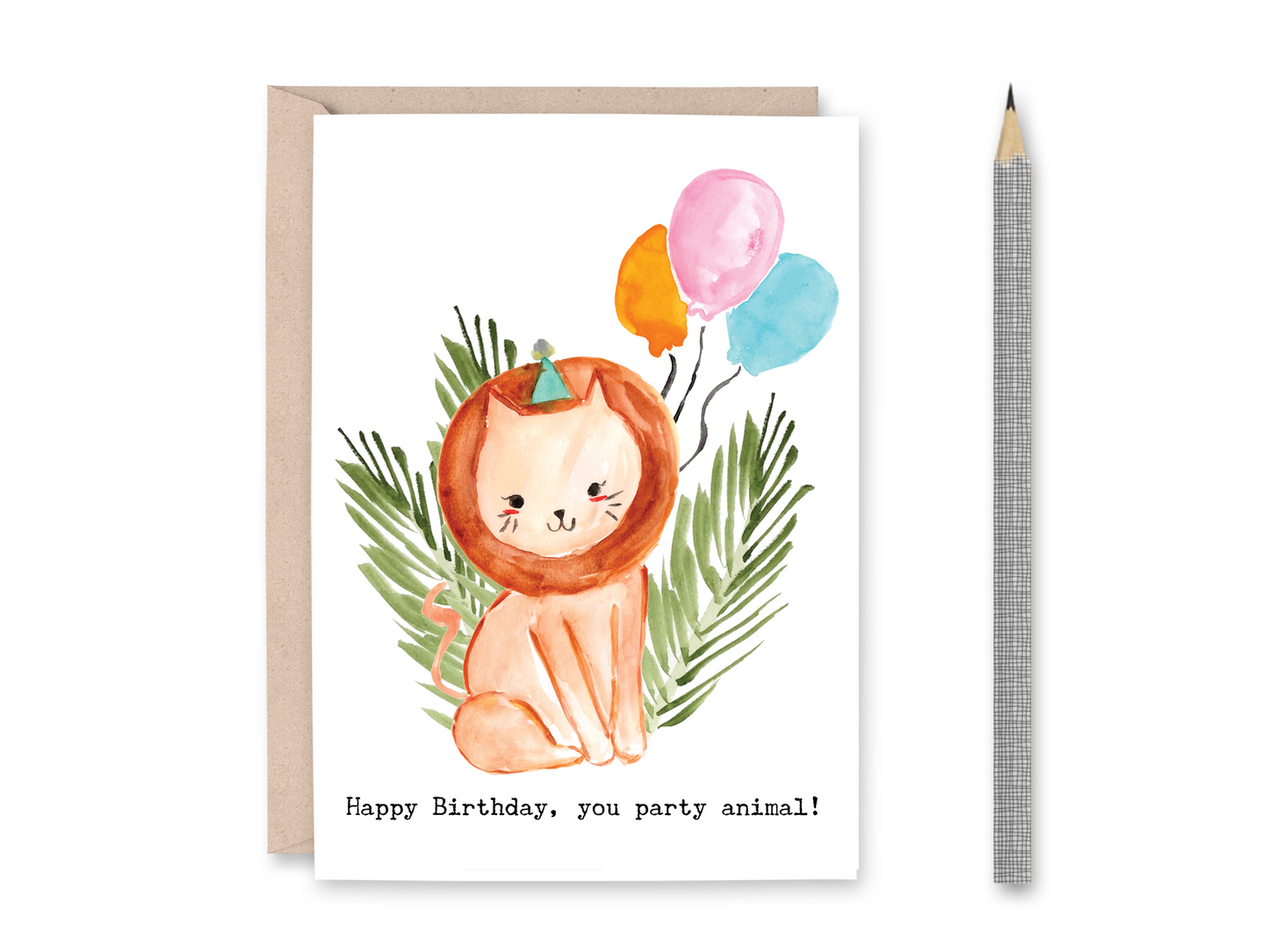 Party Animal Birthday Card Set of 5 - Giraffe, Elephant, Lion, Monkey, Rhino Printable - Digital Download
