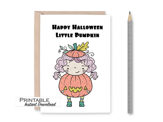Little Pumpkin Halloween Card Printable - Digital Download