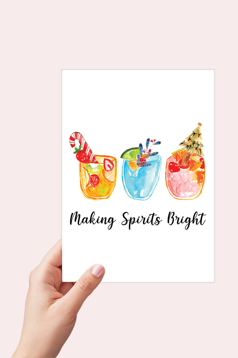 Making Spirits Bright, Christmas Card, Printable Christmas Card, Watercolor Card