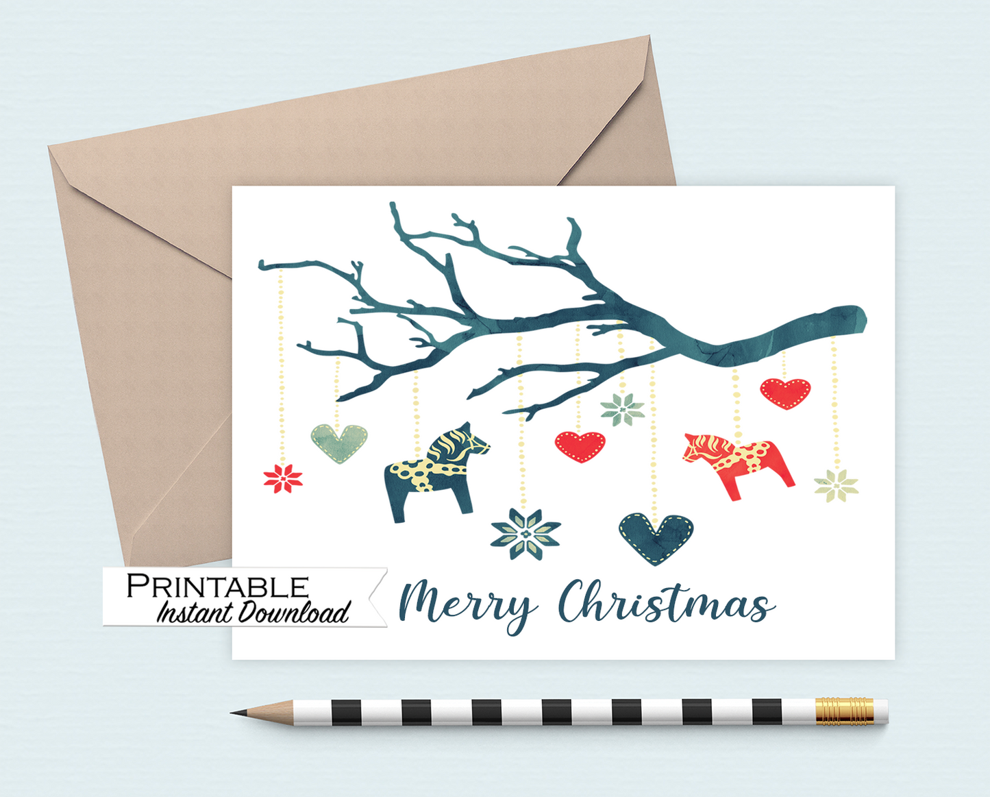 Christmas Card, Merry Christmas, Scandinavian Christmas, Printable Card