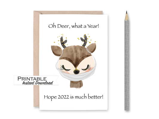 Oh Deer What a Year Cute Holiday Card Printable - Digital Download