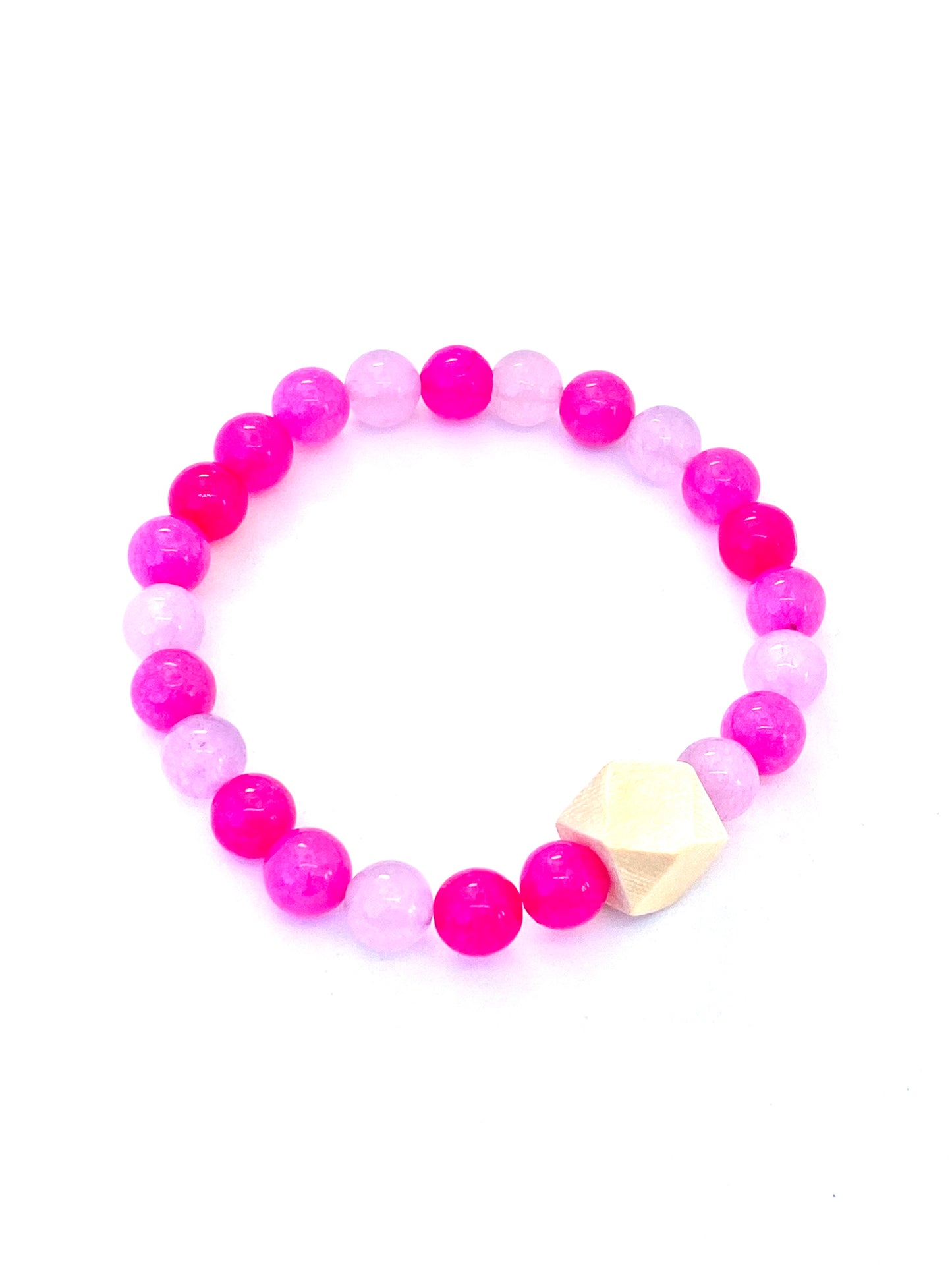pink Jade essential oil diffuser bracelet with with wooden geometric bead