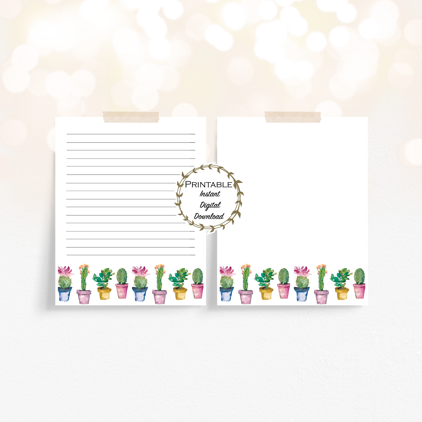 Cactus Succulents Cute Stationery Set Printable - Digital Download