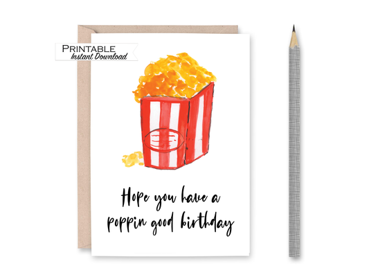 Popcorn Birthday Card Printable - Digital Download