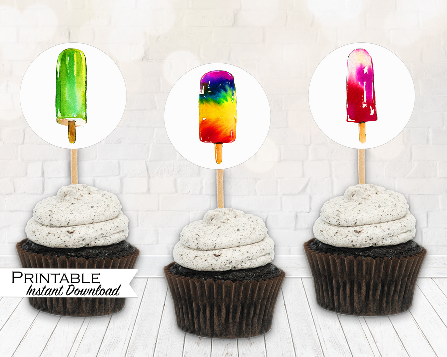 Popsicle Cupcake Toppers Printable - Digital Download