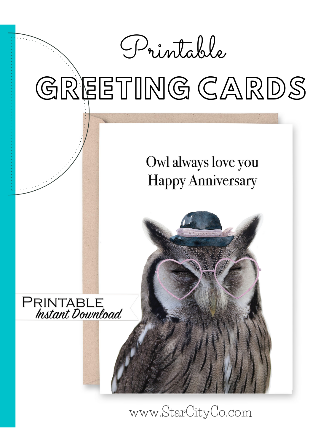 Owl Always Love You Anniversary Card Printable - Digital Download
