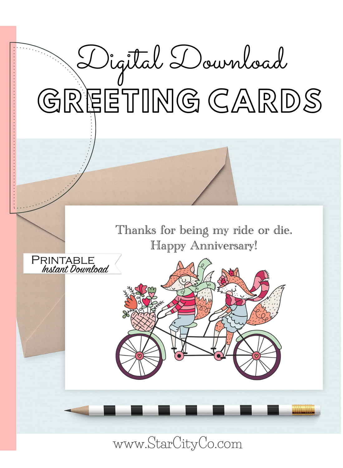 Ride or Die Foxes - Funny Anniversary Card Printable - Digital Download
