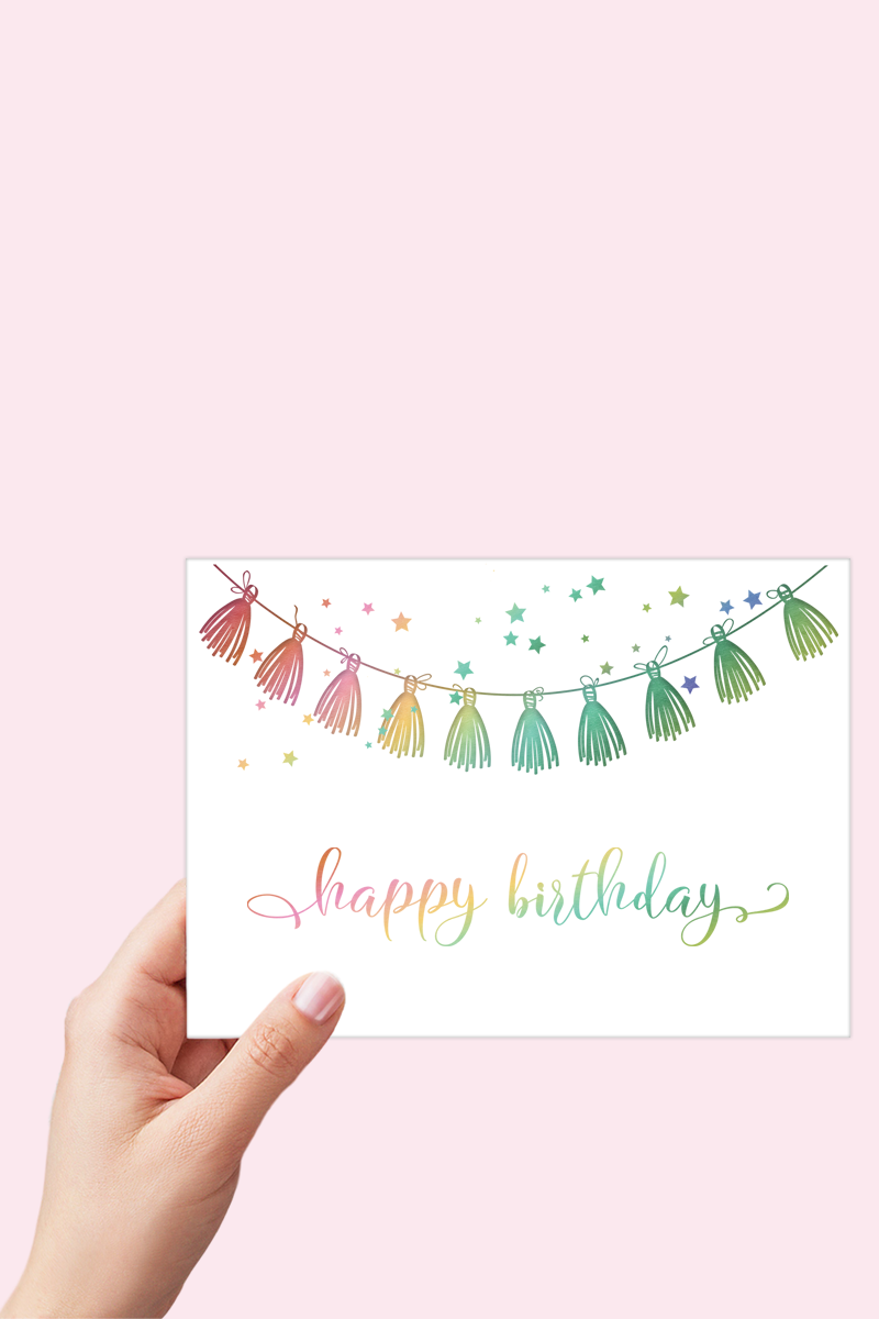 Rainbow Tassel Garland Happy Birthday Card Printable - Digital Download