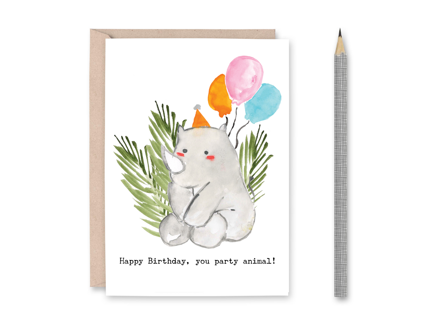 Party Animal Birthday Card Set of 5 - Giraffe, Elephant, Lion, Monkey, Rhino Printable - Digital Download