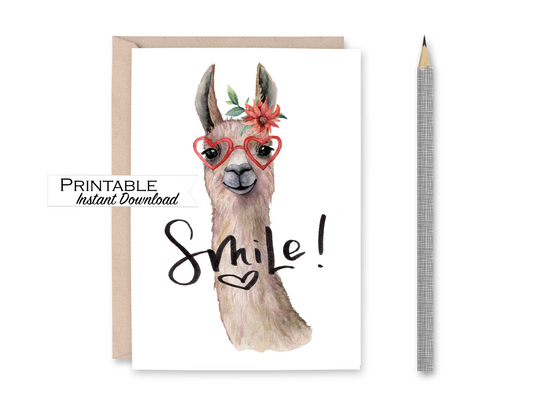 Smiling Llama Encouragement Card Printable - Digital Download