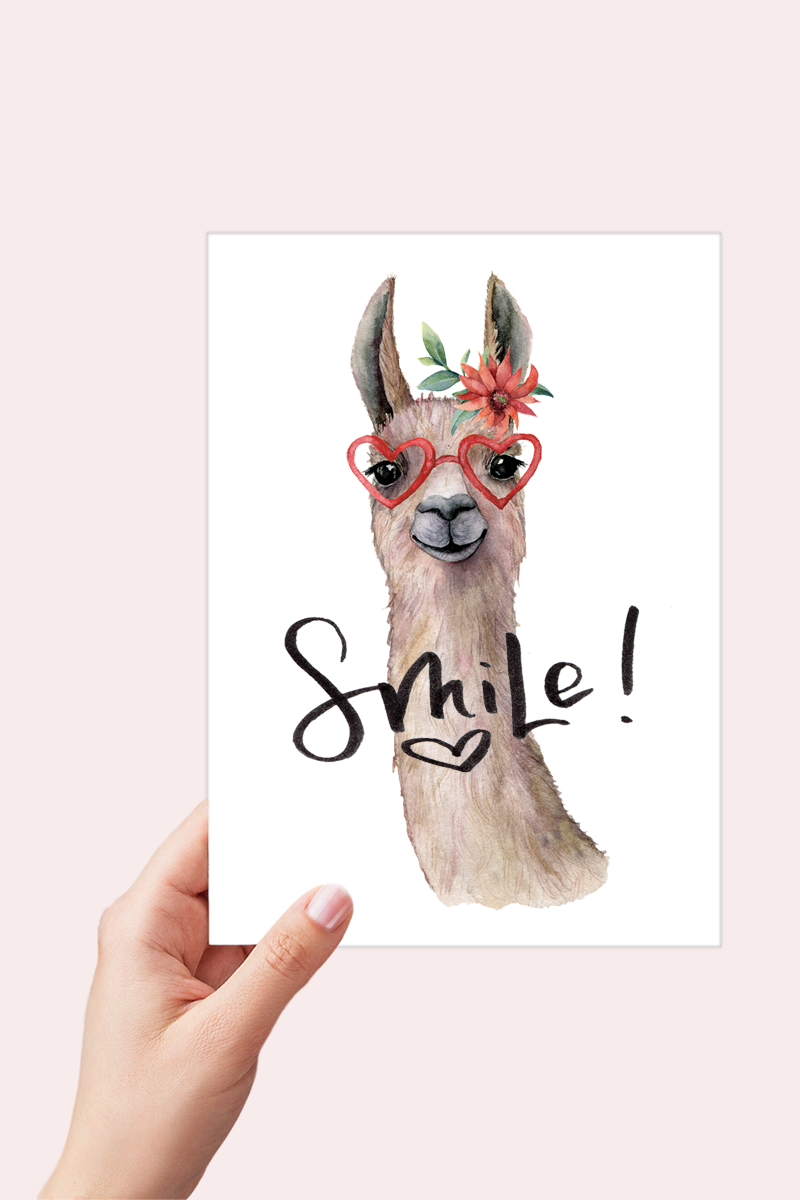 Smiling Llama Encouragement Card Printable - Digital Download