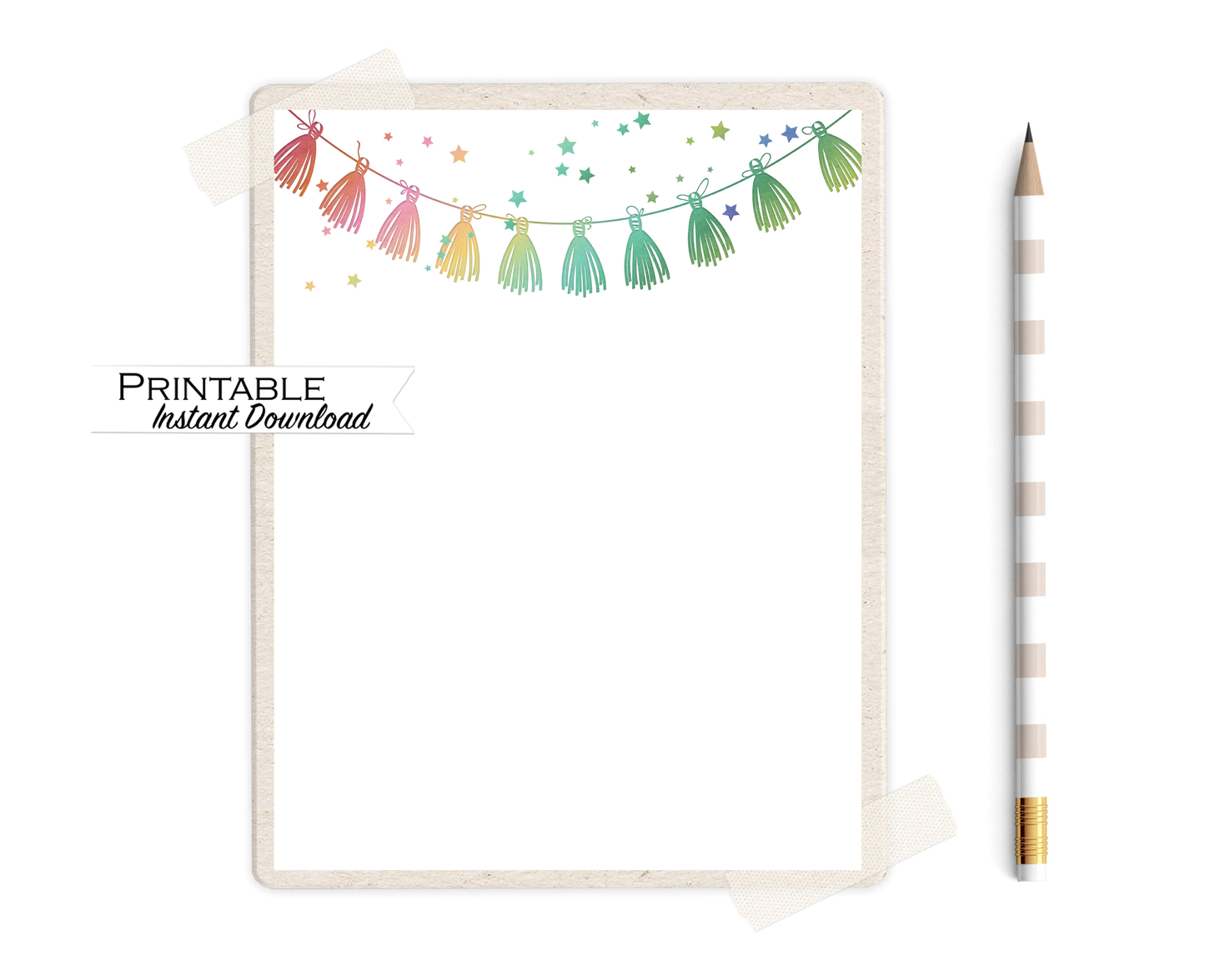 Rainbow Tassel Printable Stationery Printable - Digital Download