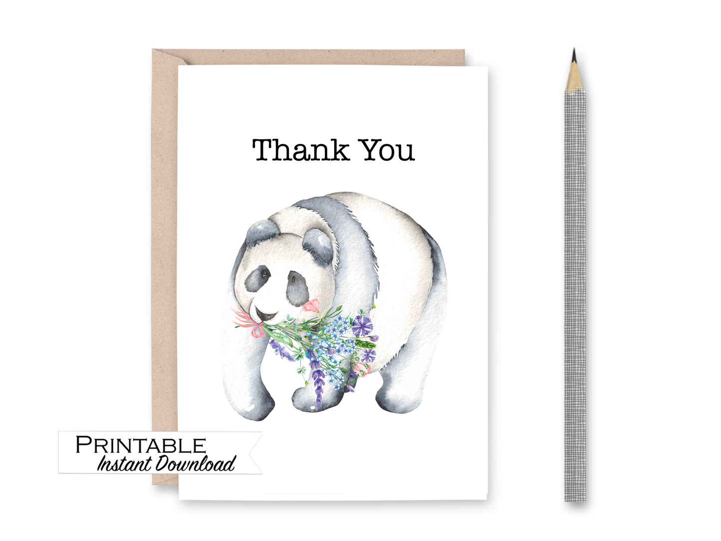 Panda Thank you Printable Notes Printable - Digital Download