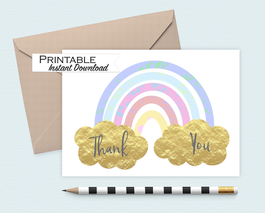 Pastel Rainbow Thank you Card Printable - Digital Download