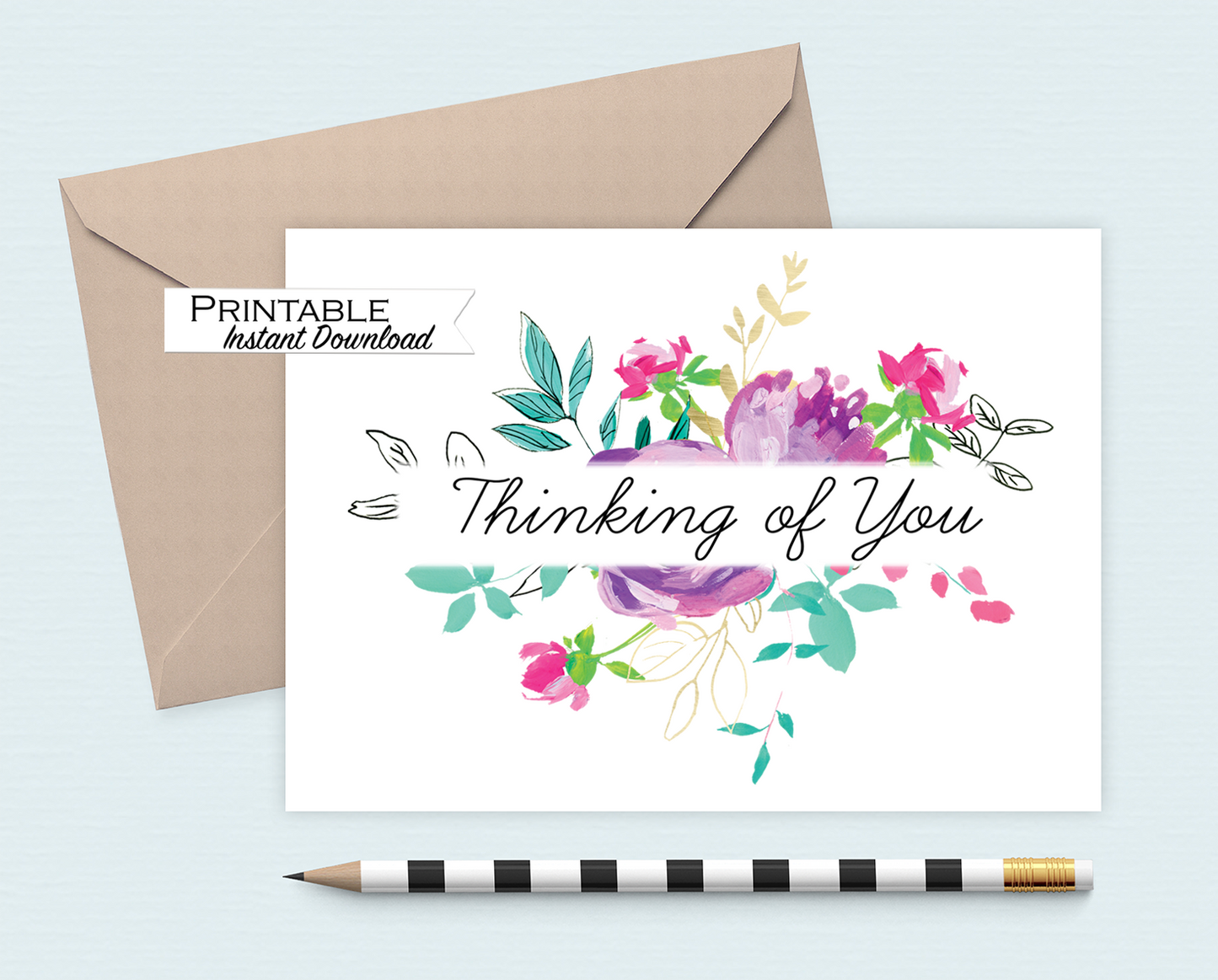 Thinking of you Card, Sympathy Card, Condolence Card, Bright Floral Card, Empathy Card, Sorry for your Loss, Instant Download Printable Card