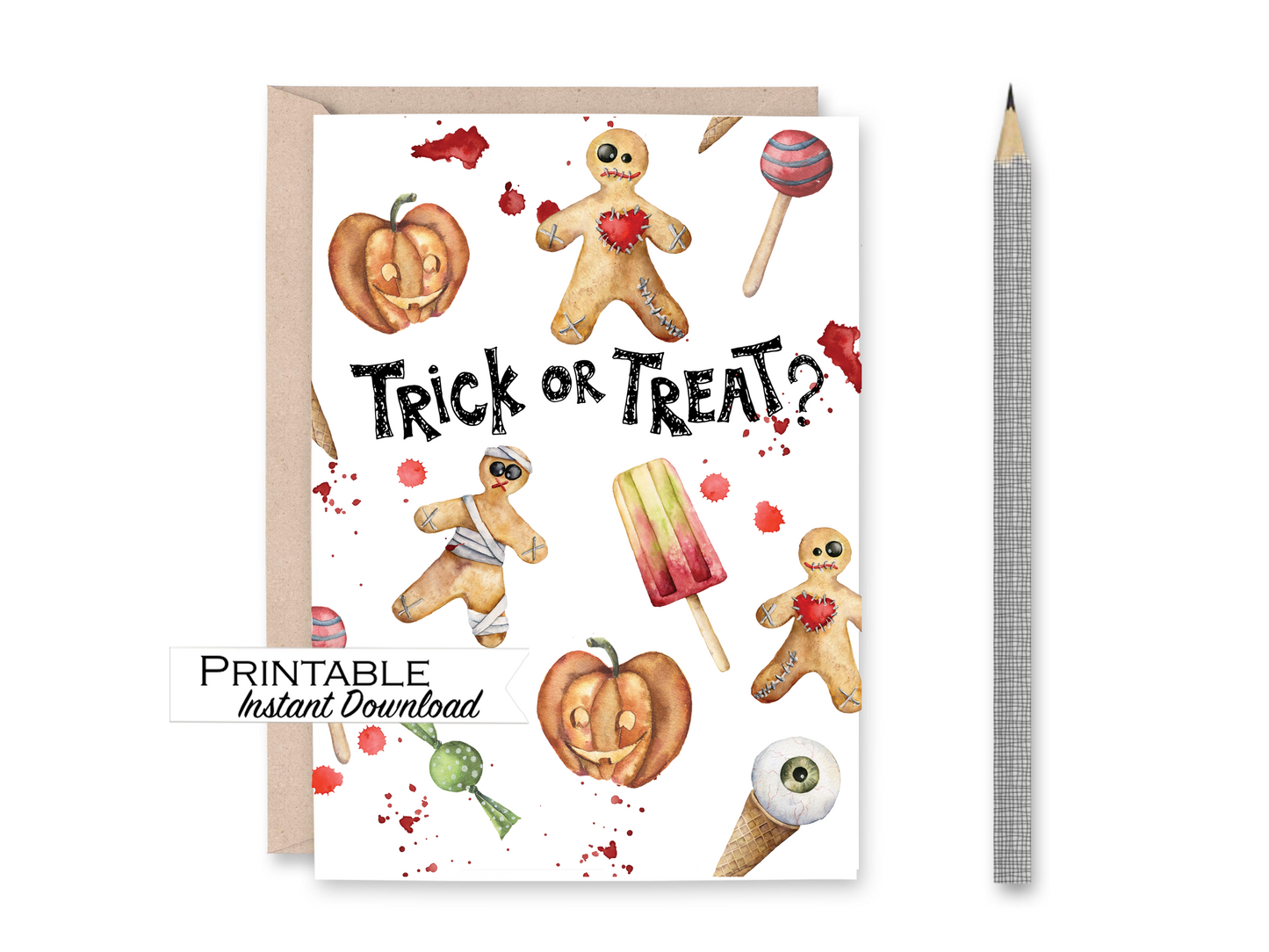 Trick or Treat Halloween Card Printable - Digital Download