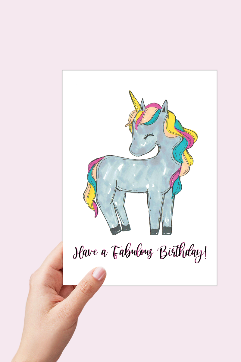 Have a Fabulous Birthday Watercolor Unicorn Birthday Card Printable - Digital Download