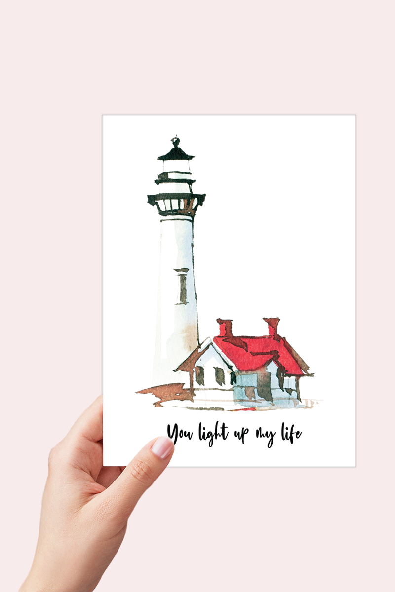 You Light up my Life - Lighthouse Watercolor Card Printable - Digital Download