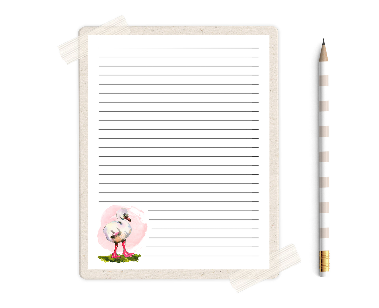 Watercolor Baby Flamingo Stationery Set Printable - Digital Download