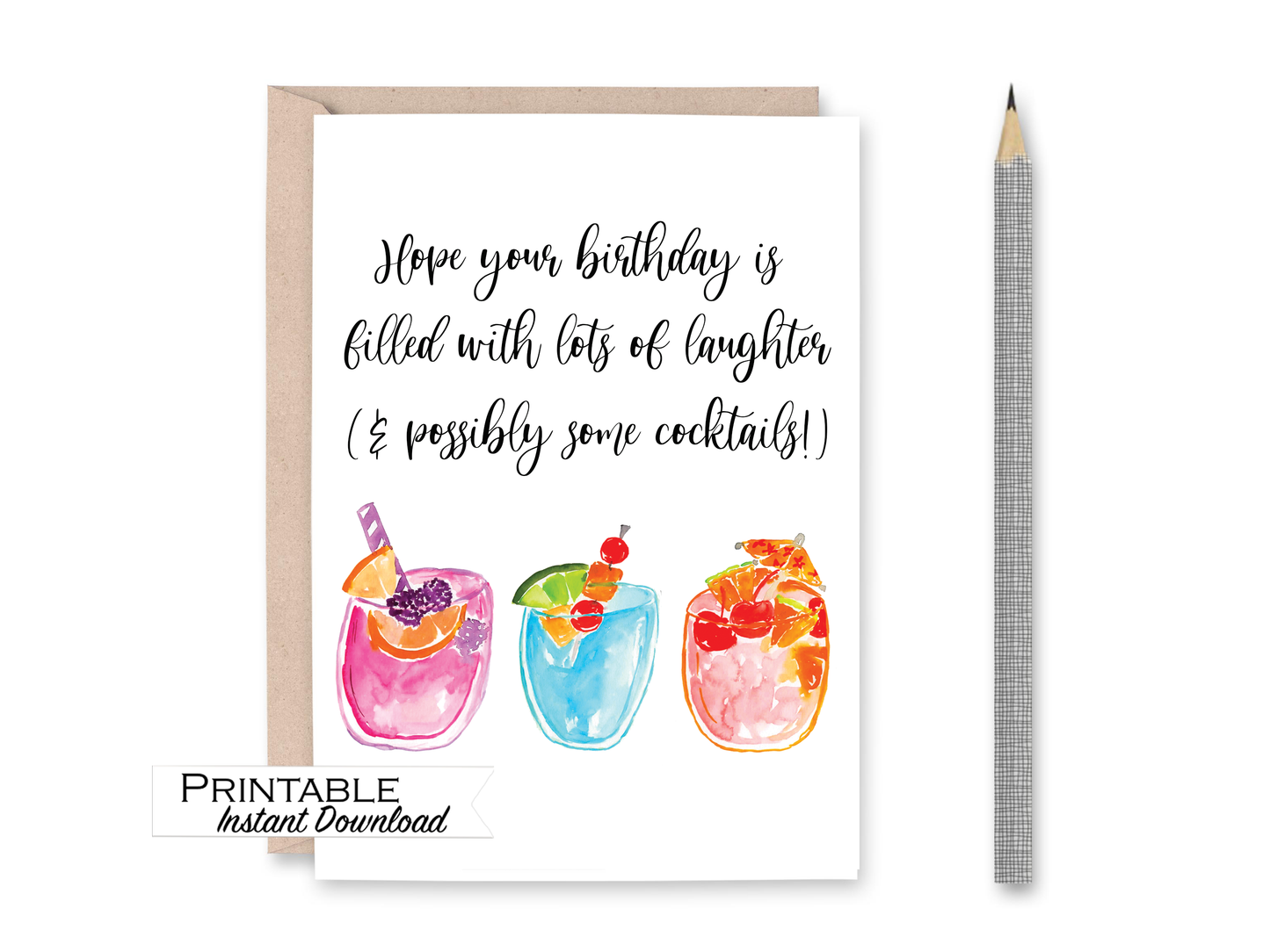 Happy Hour Cocktail Birthday Card Printable - Digital Download