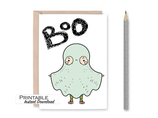 Cute Halloween Ghost Boo Card Printable - Digital Download