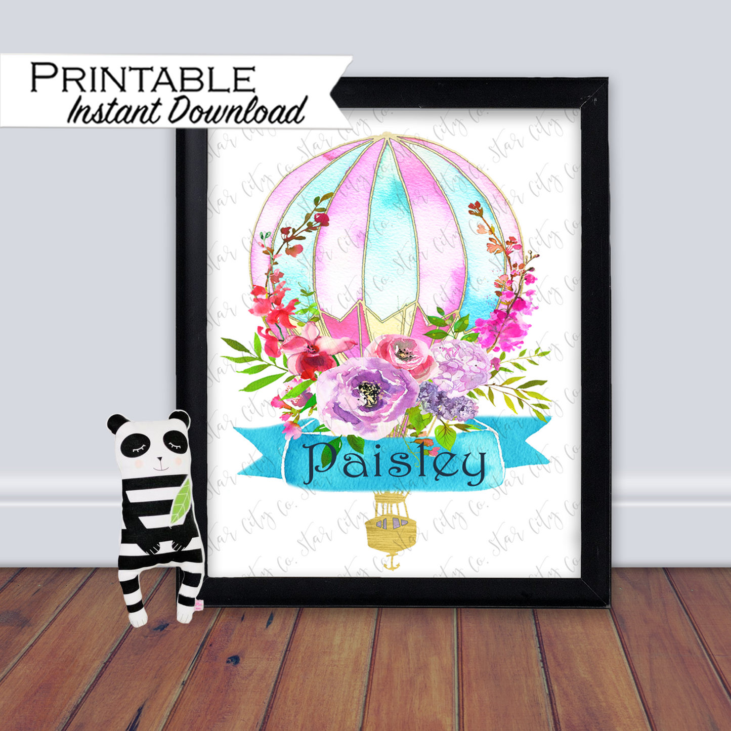 Hot-air Balloon Personalized Wall Art for Nursery Printable - Digital Download