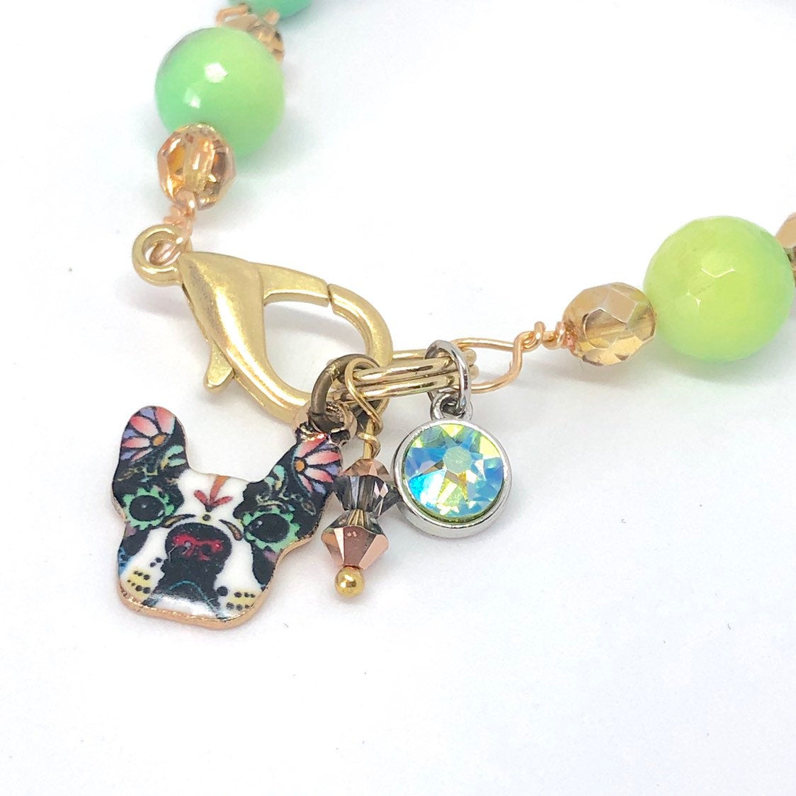 Teal and Green Dog Charm Bracelet