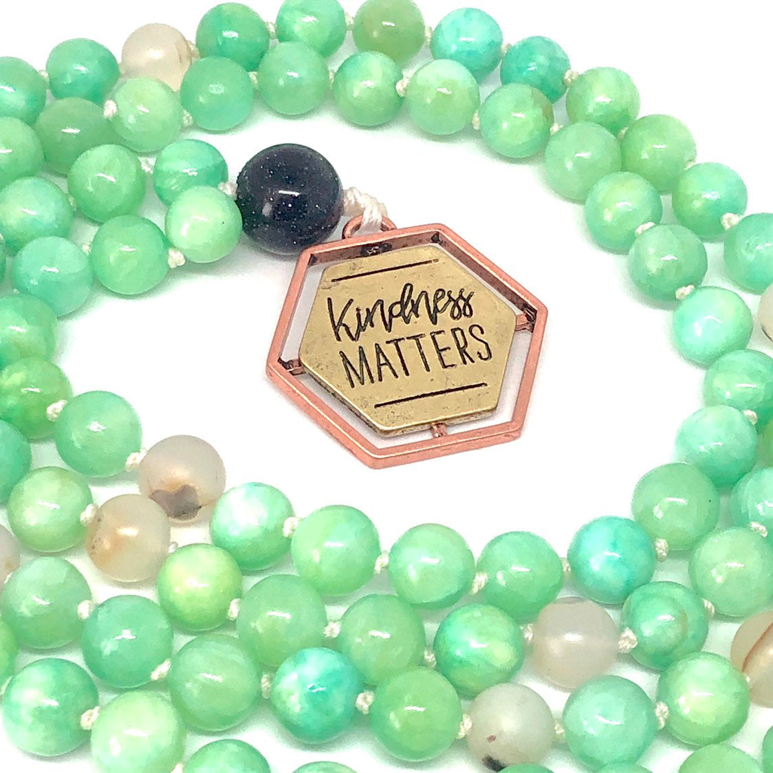 Kindness Matters Quartzite, Marine Agate, Lava Stone + Sandstone Mala Necklace