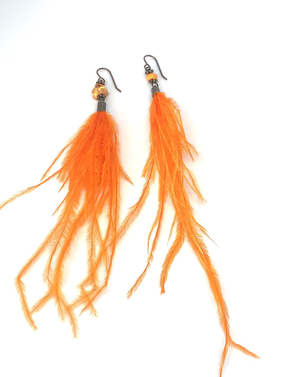 Dainty Feather Earrings - Orange