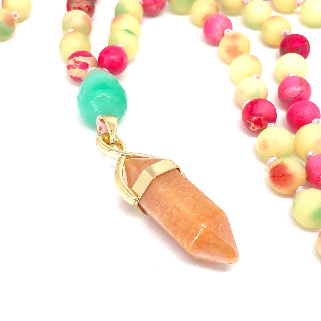 Imperial Jasper + Quartzite 108 Bead Pink and Green Mala Necklace