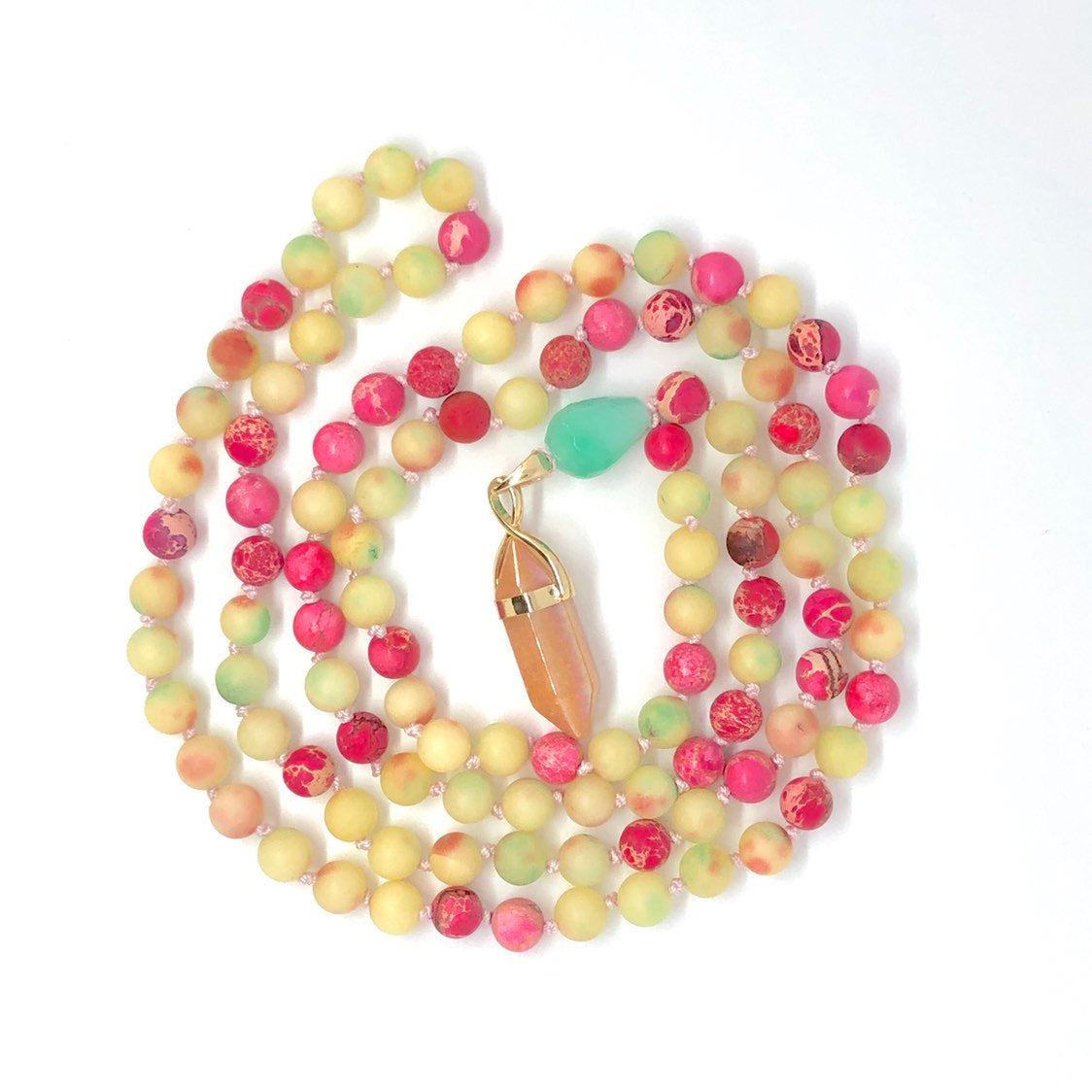 Imperial Jasper + Quartzite 108 Bead Pink and Green Mala Necklace