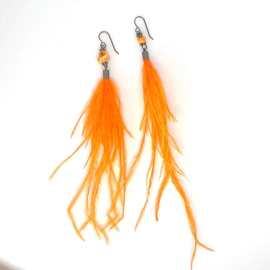 Dainty Feather Earrings - Orange