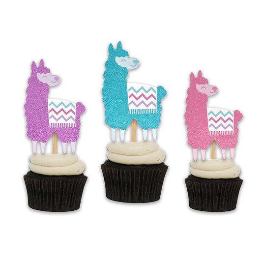 Big Glittery Llama Cupcake Toppers