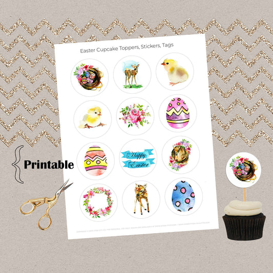 Easter Printable Cupcake Toppers Printable - Digital Download