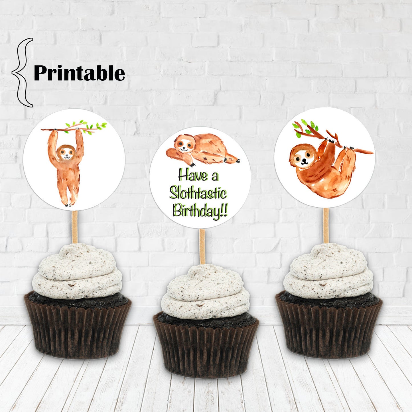 Sloth Cupcake Toppers - Have a Slothtastic Birthday Printable - Digital Download