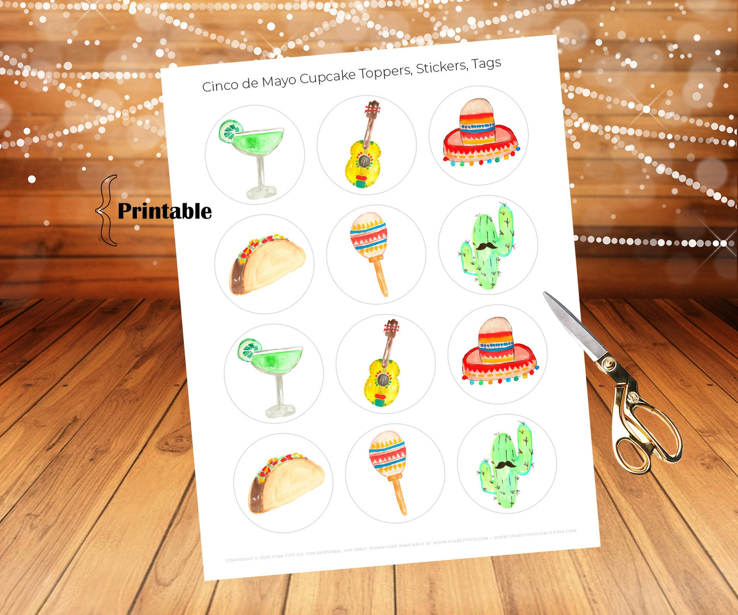 Taco Tuesday or Cinco de Mayo Cupcake Toppers Printable - Digital Download