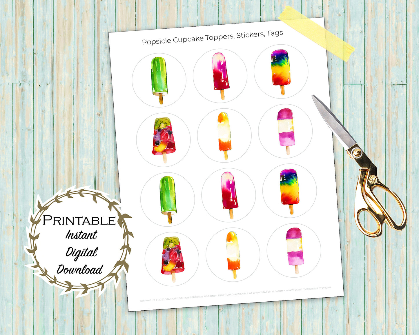 Popsicle Cupcake Toppers Printable - Digital Download