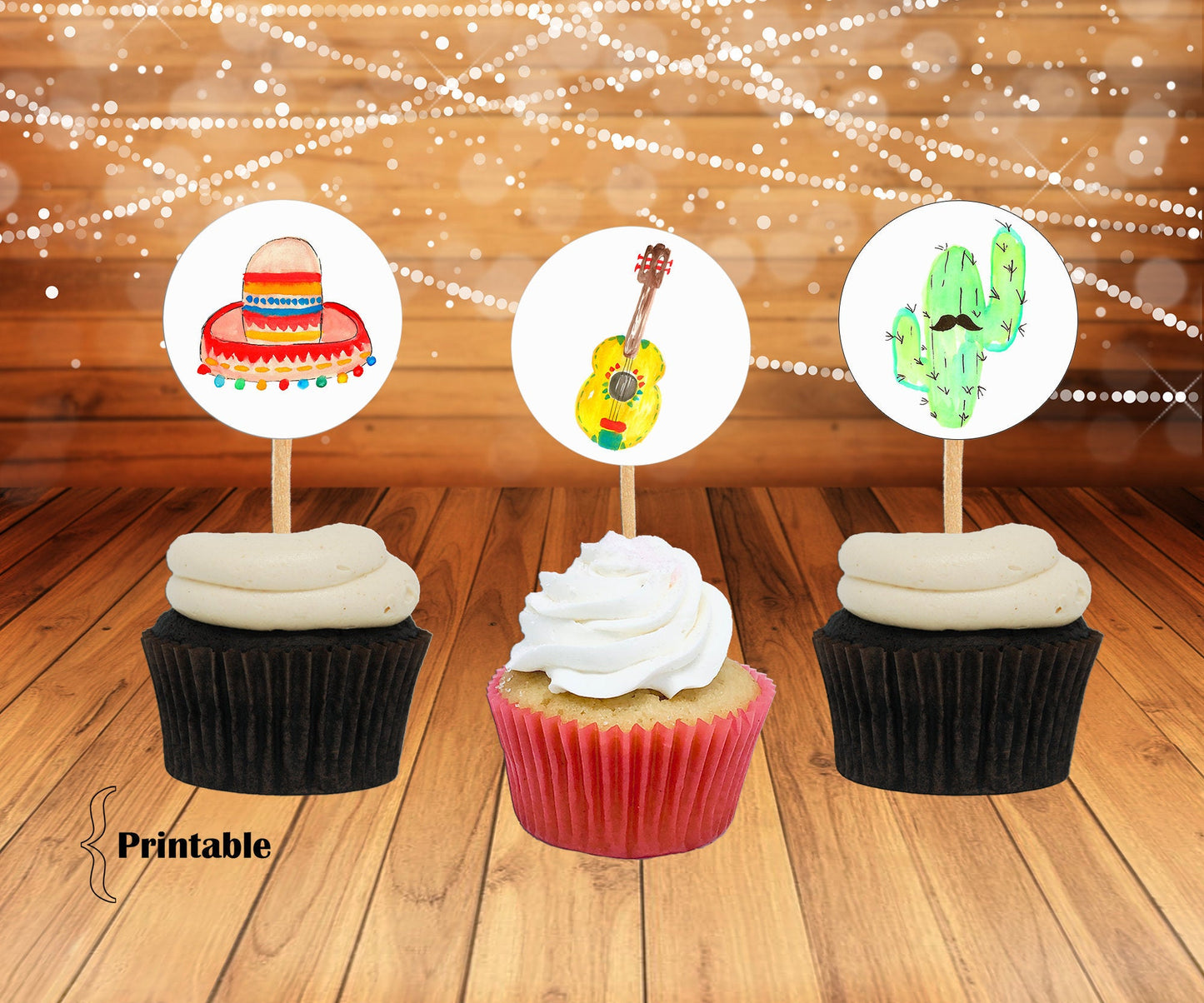 Taco Tuesday or Cinco de Mayo Cupcake Toppers Printable - Digital Download