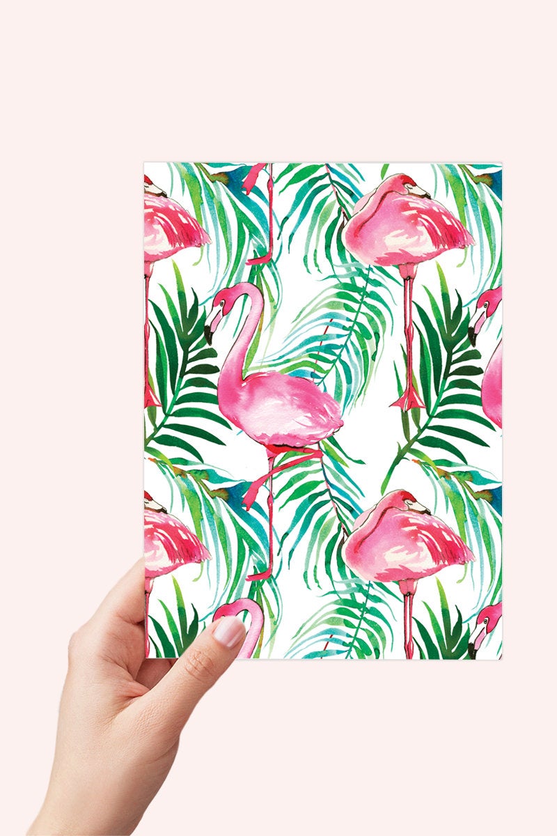 Pink Flamingo Print Blank Card Printable - Digital Download