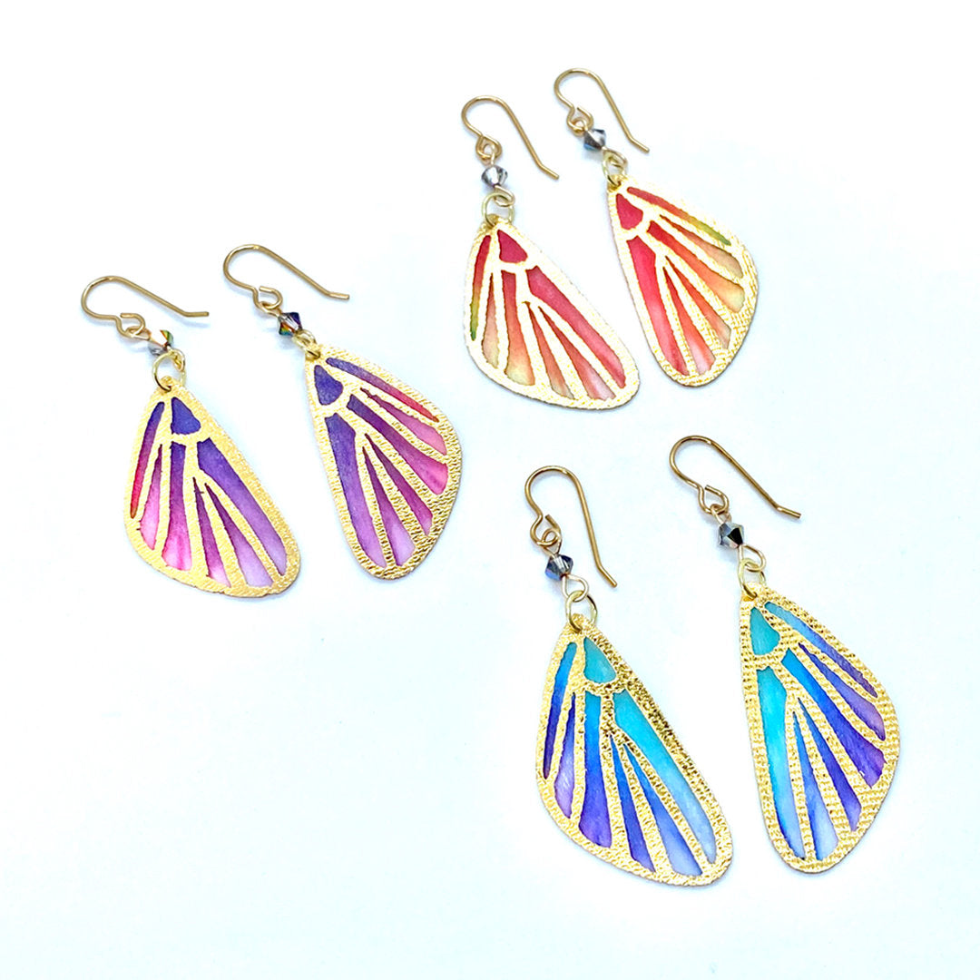 Fairy Wings or Butterfly Wing Earrings - Coral and Yellow
